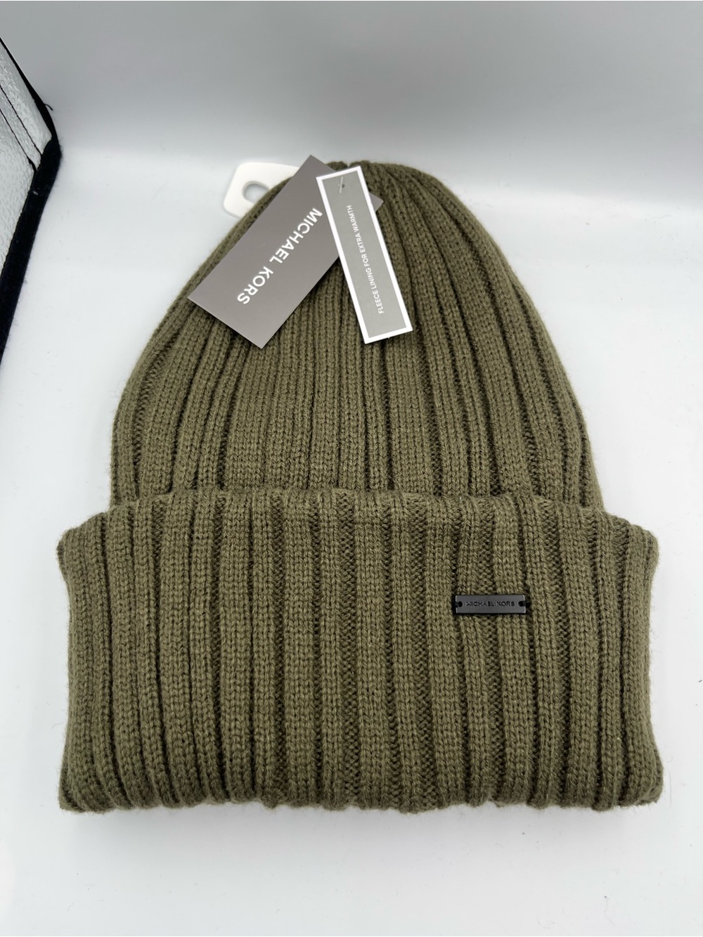 Michael Kors Olive Green Ribbed Fold-Over Beanie